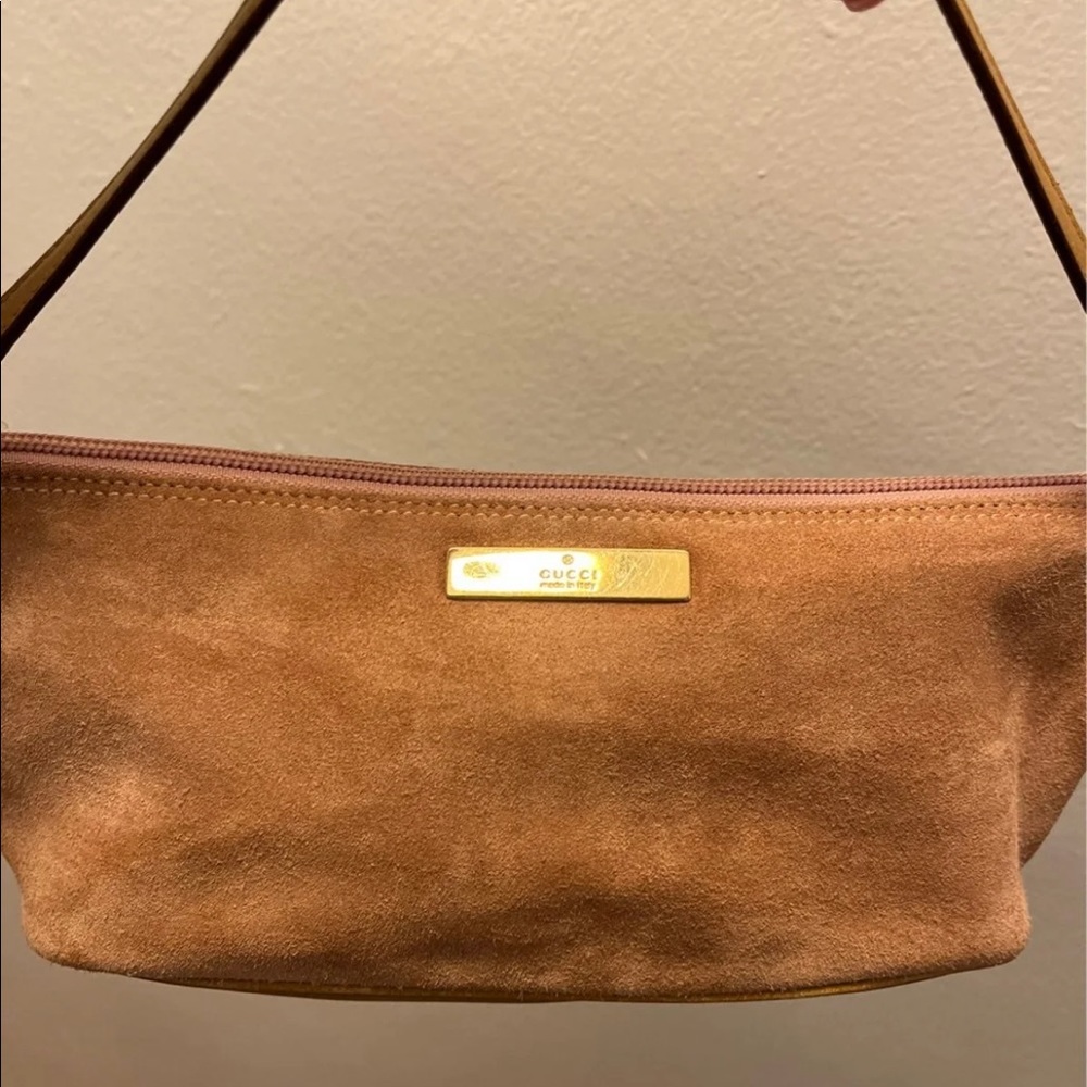 Gucci Suede pink/tan baguette